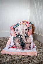 Load image into Gallery viewer, Cute Elephant Floral Minky Blanket Infant
