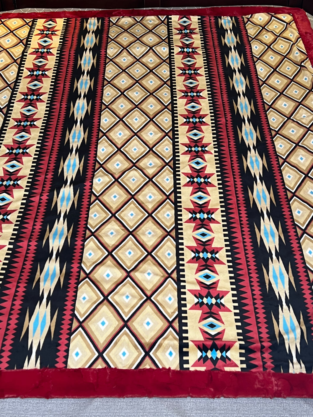 Southwest / Aztec. Mega Minky blanket. Red back.