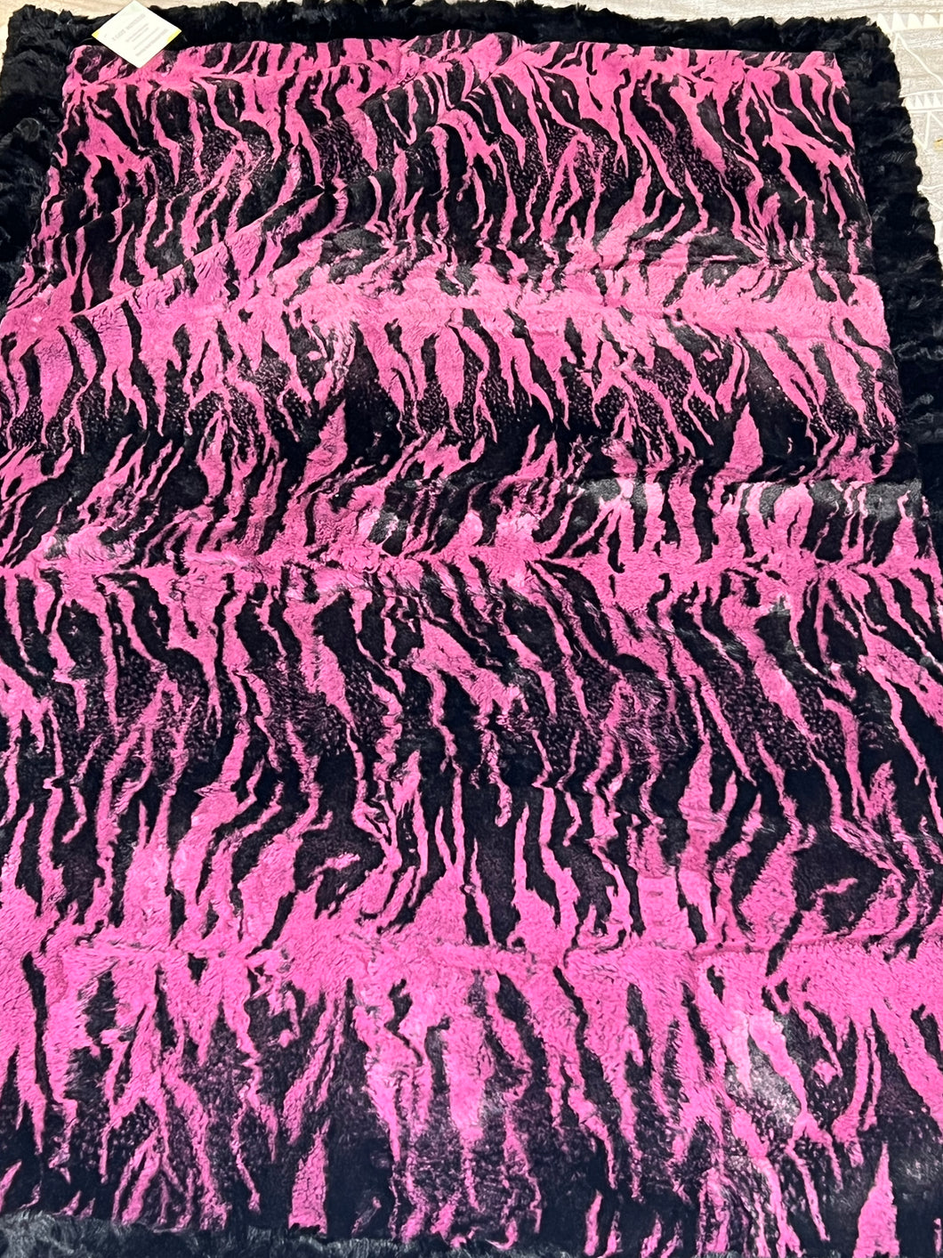 Hot Pink & Black Minky blanket. Black back.