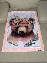 Load image into Gallery viewer, Cute Bear Floral Minky Blanket Infant
