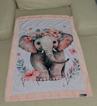 Load image into Gallery viewer, Cute Elephant Floral Minky Blanket Infant
