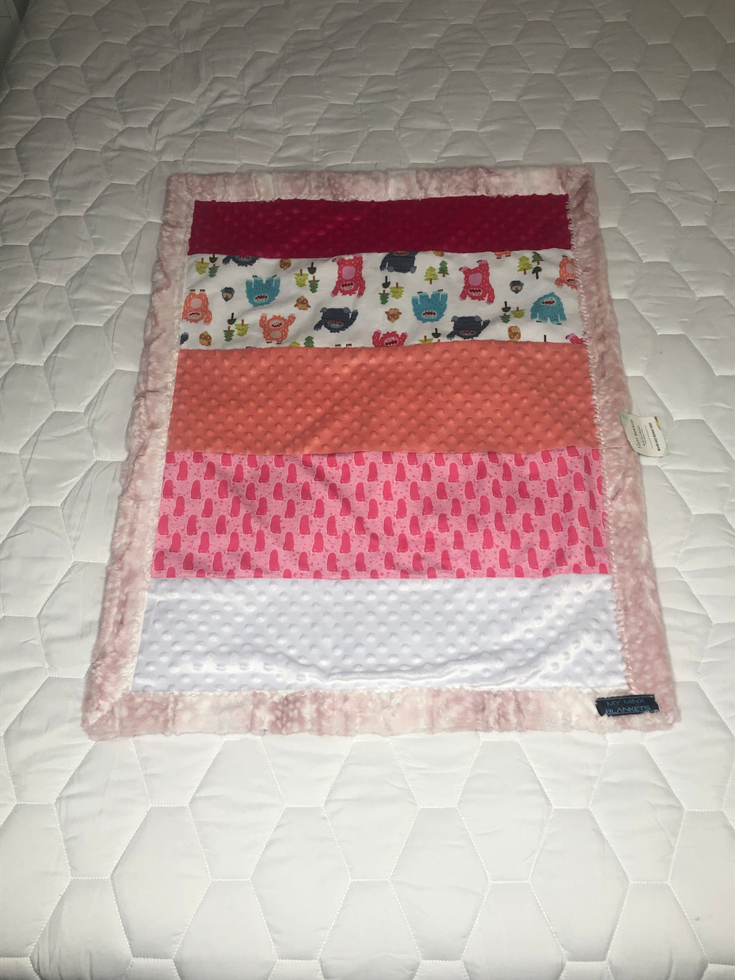 Pink Little Monsters Infant Blanket. Minky Blanket